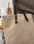 Textile tote - beige hemp with leather straps