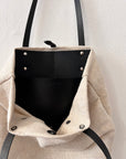 Textile tote - beige hemp with leather straps