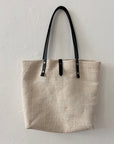 Textile tote - beige hemp with leather straps