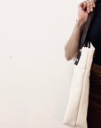 Textile tote - beige hemp with three stripes and leather straps