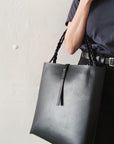 Leather tote & shoulder bag : MIMI (black)